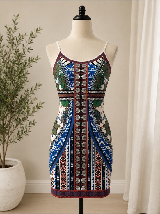 Jealous Tomato Dresses & Skirts - Jealous Tomato Blue, Green and White Printed Mini Dress